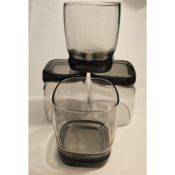 Set Of Four VINTAGE Libbey Carrington Whiskey Glasses Smokey Gray - Picture 2 of 8